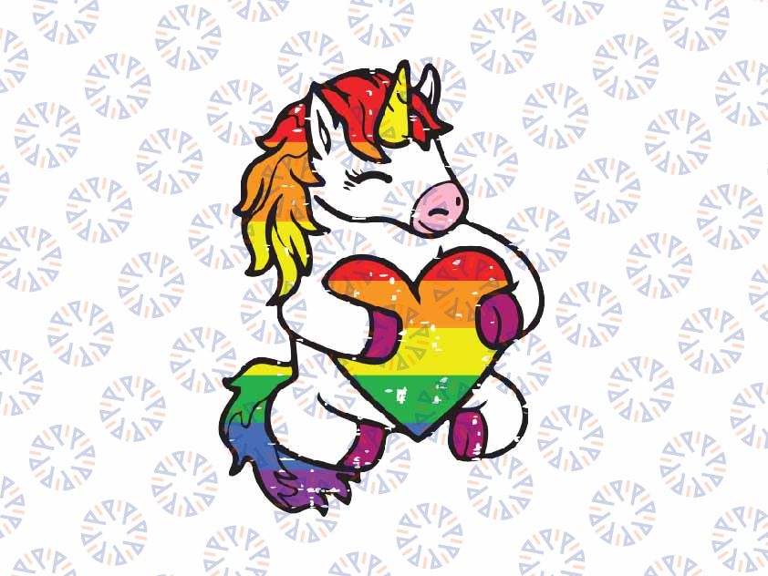 Gay Pride Unicorn Heart Rainbow Flag Svg, Lgbt Pride Rainbow Svg, Lgbt Png, Digital Download