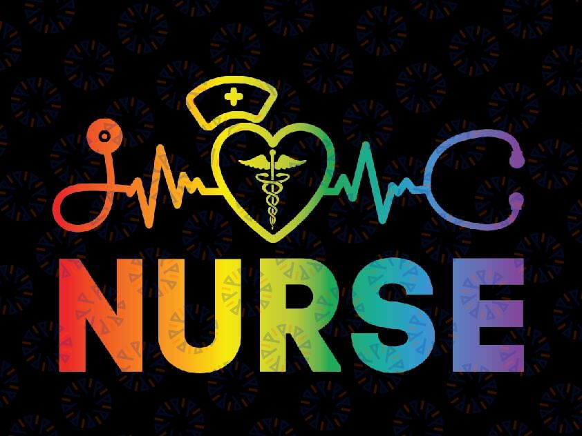 Gay Nurse Heartbeat Rainbow Pride Flag Png, LGBTQ Scrub Tie Dye Png, Lgbt Png, Digital Download