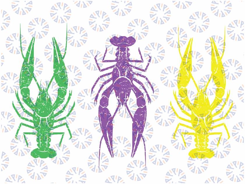 Three crawfish in Mardi Gras flag colors New Orleans svg Mardi Gras 2024, Mardi Gras SVG, Laissez les bons, Mardi gras shirt SVG