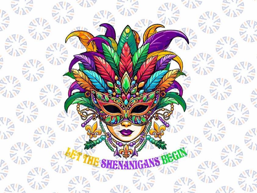 PNG ONLY Let The Shenanigans Begin Mardi Gras Jester Mask Beads Png, Jester Mask Png, Mardi Gras Png, Digital Download