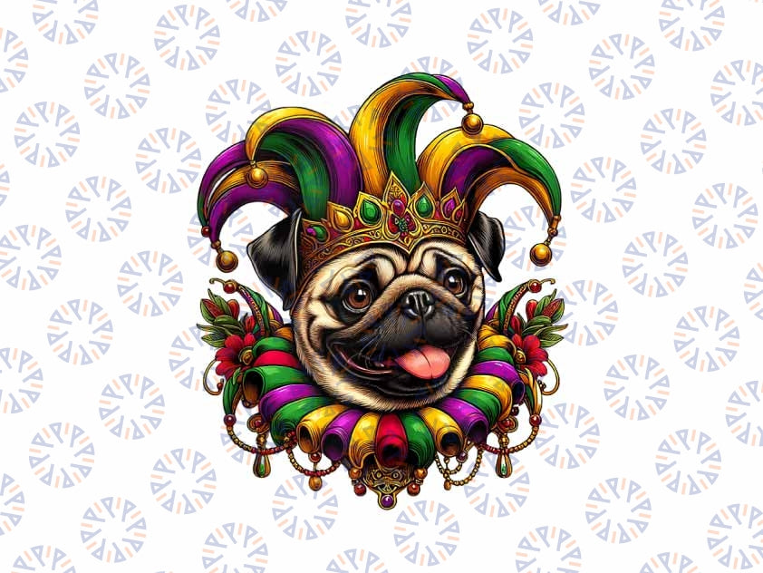 PNG ONLY Mardi Gras Pug Png, Mardi Gras Pug With Hat Png, Mardi Gras Png, Digital Download