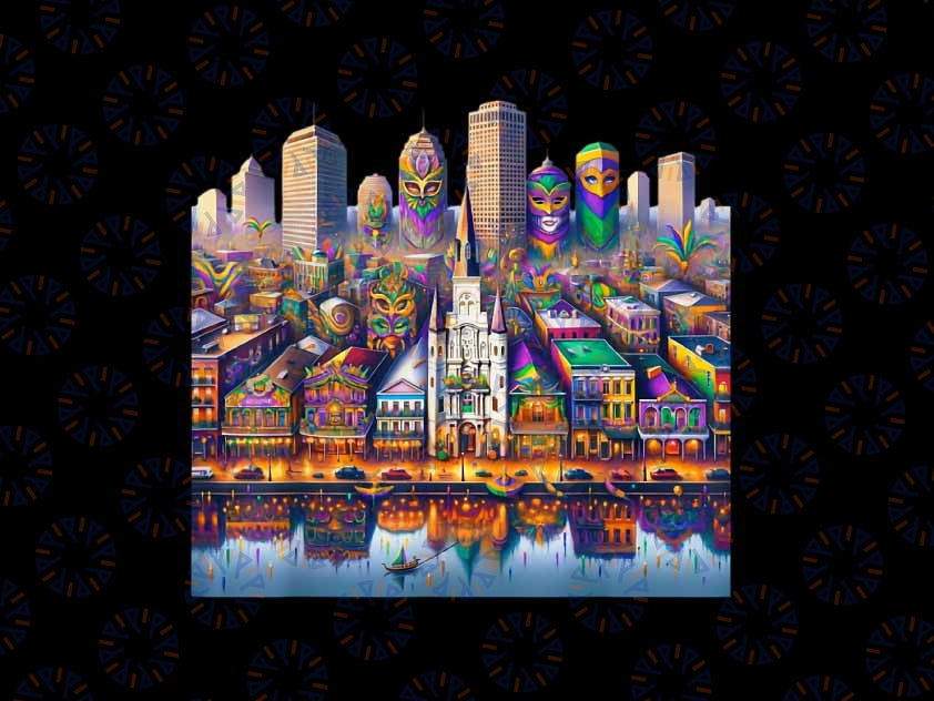 PNG ONLY New Orleans Skyline Unique Artistic Mardi Gras Png, Mardi Gras Landscape Png, Digital Download