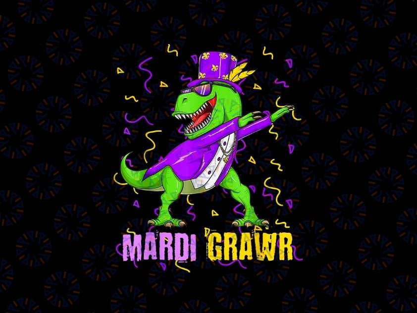 PNG ONLY Mardi Gras Dabbing T-Rex Dinosaur Png, Mardi Grawr Bead Png, Mardi Gras Png, Digital Download