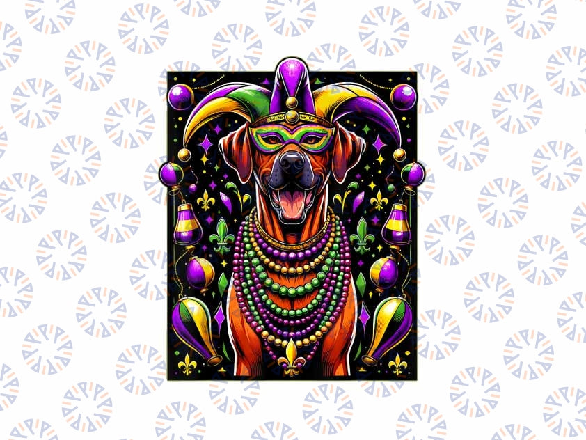 PNG ONLY Mardi Gras Rhodesian Ridgeback Dog Png, Vintage Animal Mardi Gras Png, Digital Download