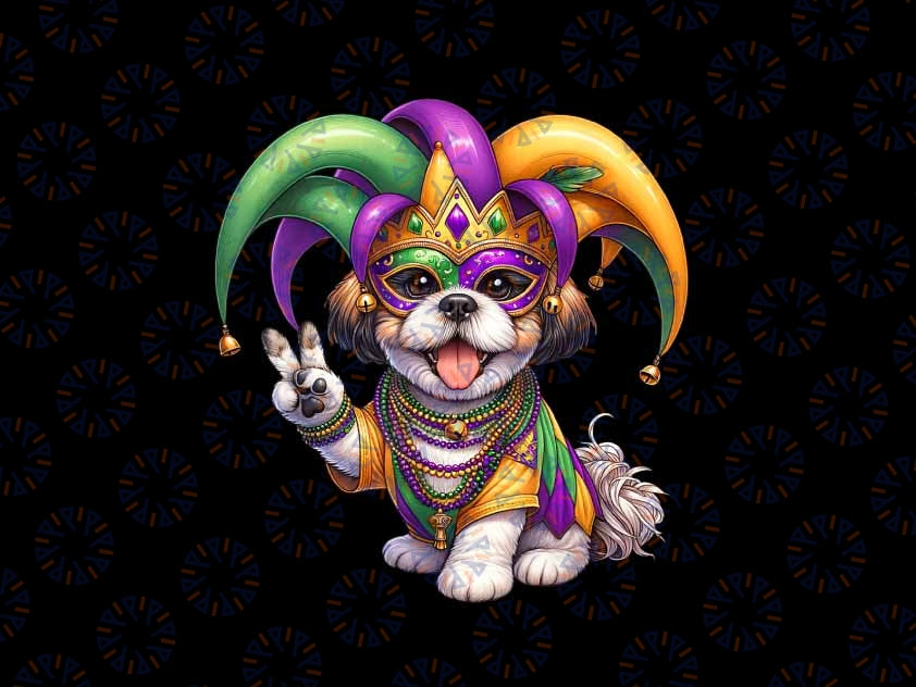 PNG ONLY Peace Sign Hand Shih Tzu Mardi Gras Png, Mardi Gras Shih Tzu Png, Mardi Gras Dog Png, Digital Download