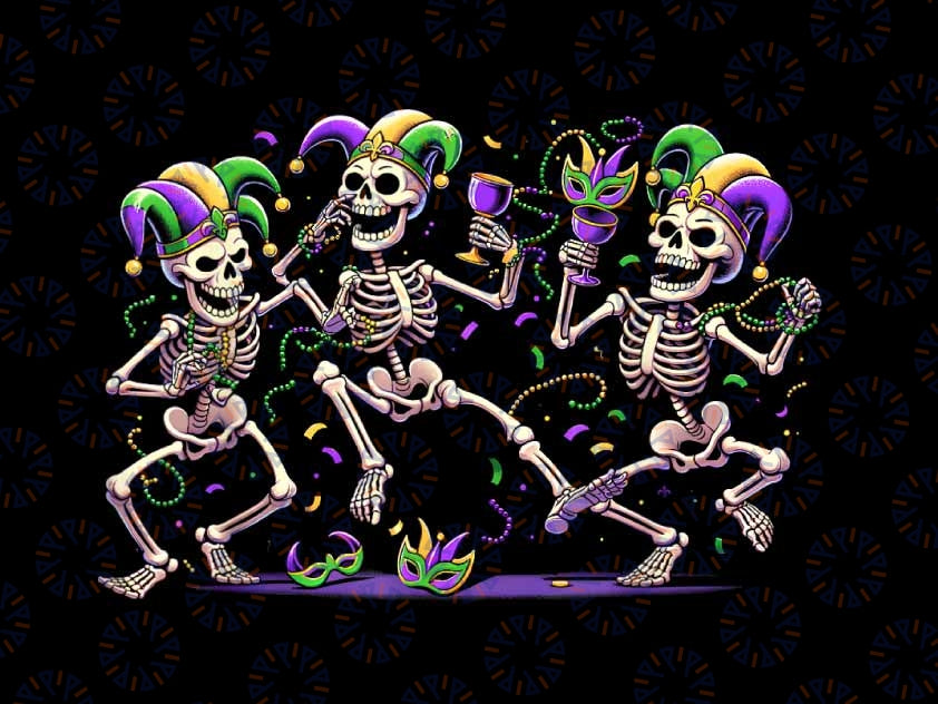 PNG ONLY Mardi Gras Skeleton Carnival Png, Funny Dancing Skeletons Mardi Gras Png, Mardi Gras png, Digital Download