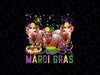 PNG ONLY Mardi Gras Three Cute Pigs Masked Beads Png, Farmer Parades Mardi Gras Png, Digital Download