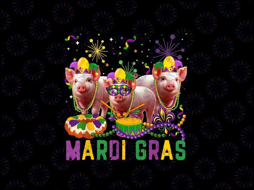 PNG ONLY Mardi Gras Three Cute Pigs Masked Beads Png, Farmer Parades Mardi Gras Png, Digital Download