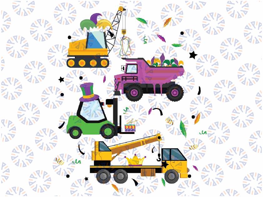 Construction Vehicle Mardi Gras For Toddler Boys Kids Svg Png, Mardi Gras Svg, Truck Fleur de Lis Svg, Digital Download