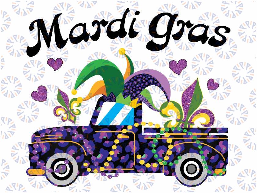 CooI Mardi Gras With Truck Mardi Gras Png, Happy Mardi Gras Y'all Truck Leopard Mardi Gras Png, Digital Download