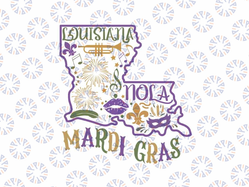 Louisiana Nola Svg, Mardi Gras Louisiana, Girls Louisiana Svg, Fat Tuesday Saints Svg, Mardi Gras Png, Digital Download