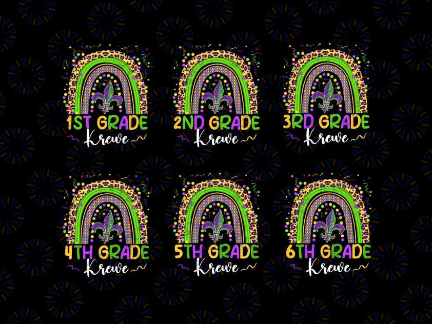 Mardi Gras 1st 2nd 3rd 4th 5th Grade Krewe Rainbow Png, Teacher Mardi Gras Png, Digital Download