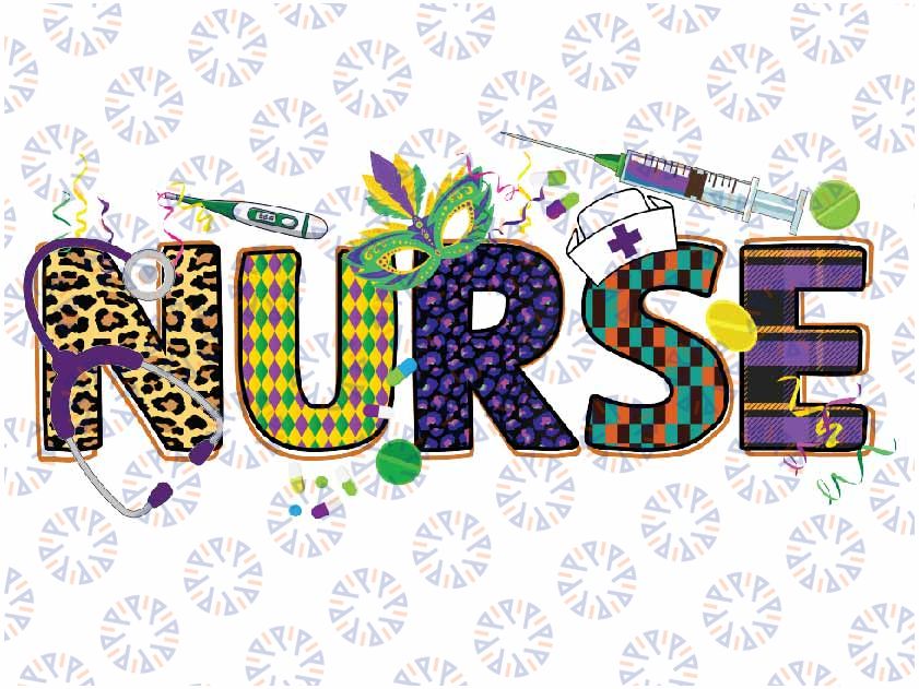 Mardi Gras Day Nurse Png Sublimation Design Download, Mardi Gras Png, Nurse Life Leonpard Png, Sublimate designs download