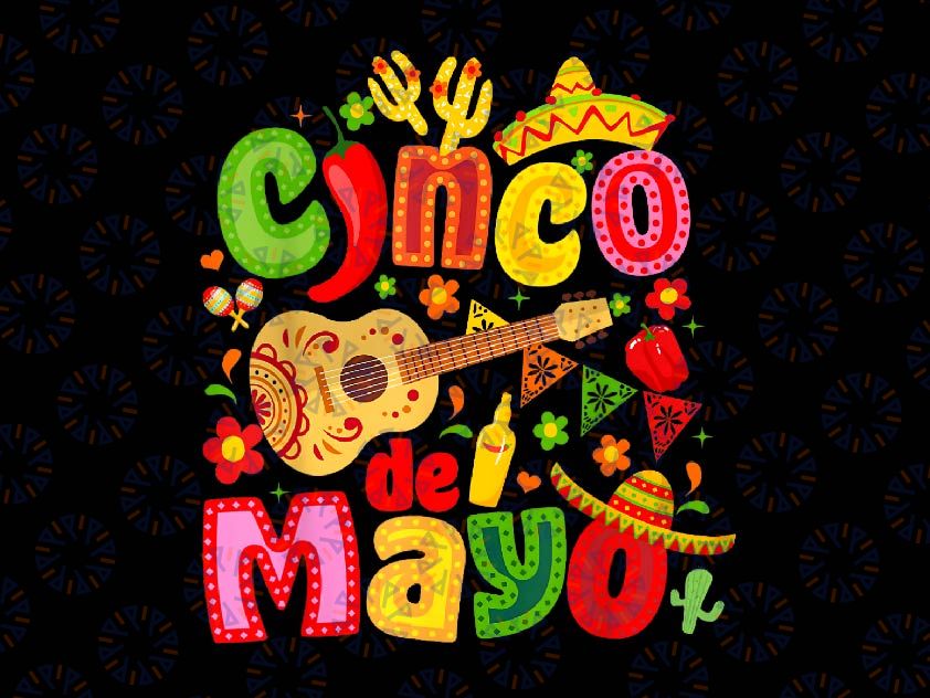 PNG ONLY Cinco De Mayo Guitar Png, Mexican Sombrero Hat Png, Guitar Cactus png Digital Download