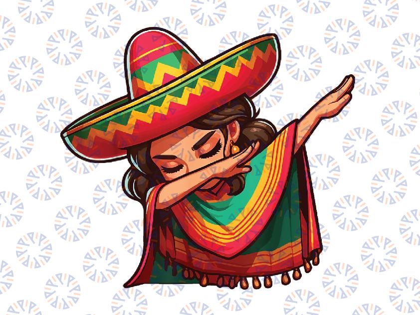 PNG ONLY Dabbing Mexican Poncho Png, Cinco De Mayo Girl Sombrero Png, Digital Download