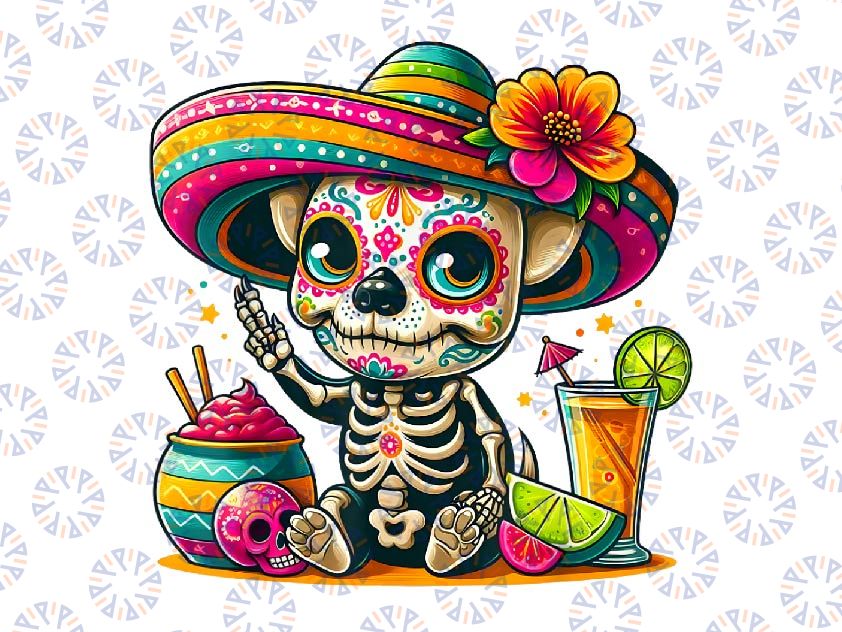 PNG ONLY Cinco De Mayo Chihuahua Dog Png, Mexican Sugar Skull Sombrero Png, Mother's Day Png, Digital Download