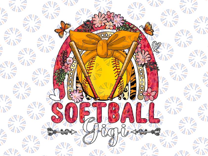 PNG ONLY Softball Gigi Cute Ball Bow Tie Floral Rainbow Player Png, Mother's Day Png, Digital Download