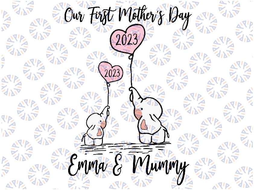 Custom Name Our First Mother's Day Svg, Matching Mommy And Me Png, Custom Mother's Day Svg, Elephant Mommy Svg, Mothers Day, Digital Download