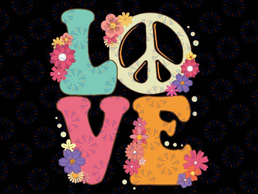 Peace Sign Love 60s 70s Costume Groovy Hippie Theme Party Png, Love Groovy Flower Png, Digital Download