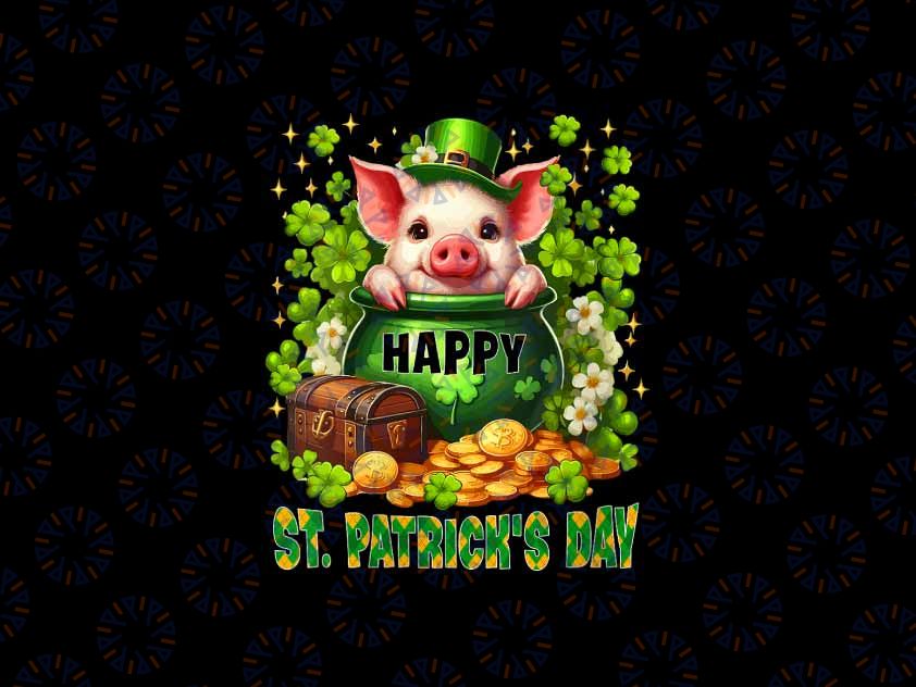 PNG ONLY Happy St. Patrick's Day Pig Inside Pot Shamrocks Clovers Png, St Patricks Day Png, Digital Download