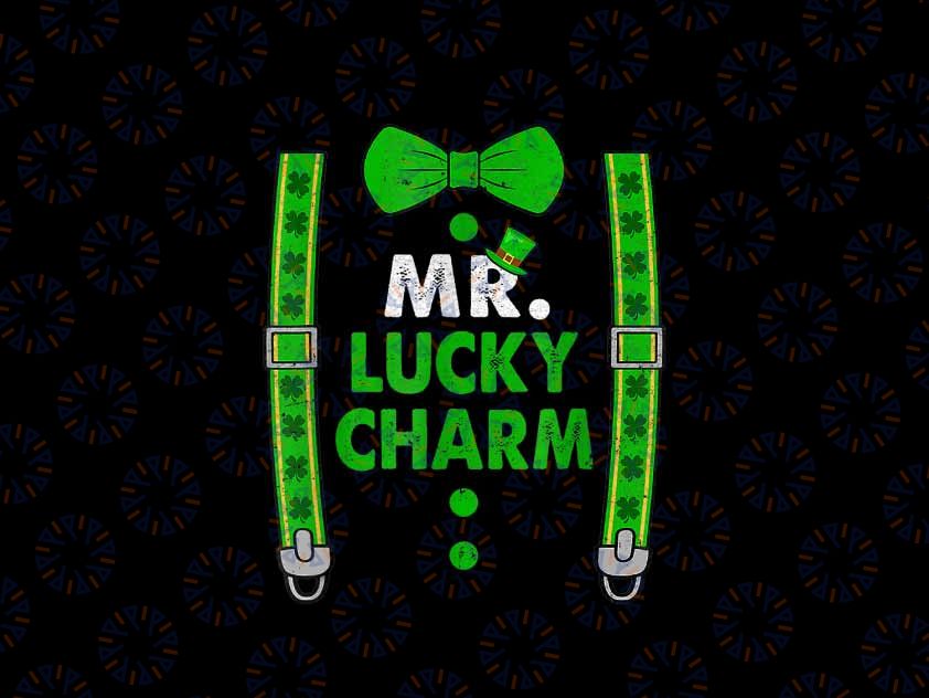 PNG ONLY Mr Lucky Charm Suspenders St Patricks Day Png, Four Leaf Clover Lucky Charm Png, Digital Download