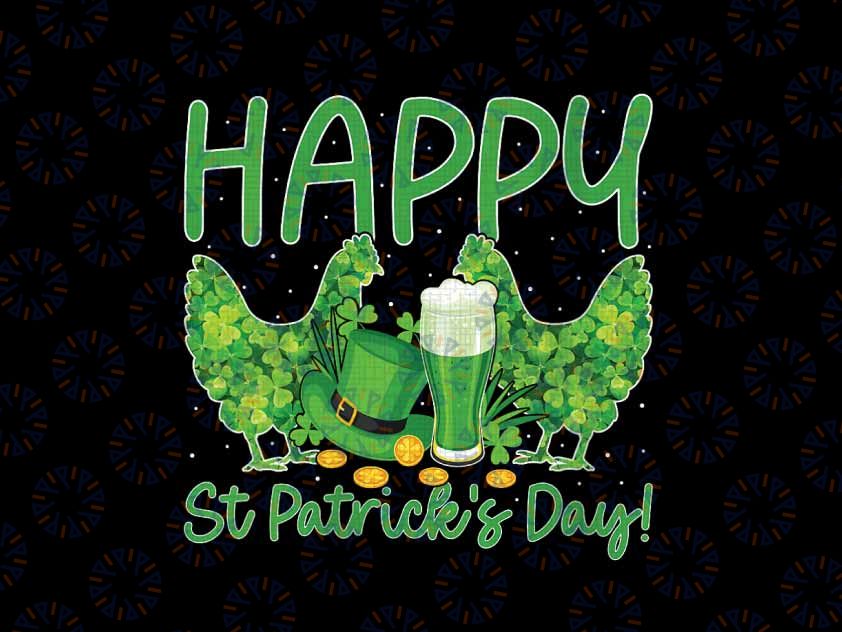 PNG ONLY Happy St. Patricks Day Shamrock Beer Drinking Chicken Pun Png, Chicken Green Beer Png,  Patrick's Day Png, Digital Download