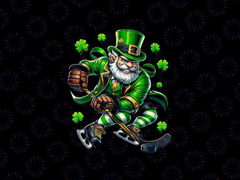 PNG ONLY St Patricks Day Leprechaun Showing Hockey Skills Png, Leprechaun Sport Png, Patrick's Day Png, Digital Download