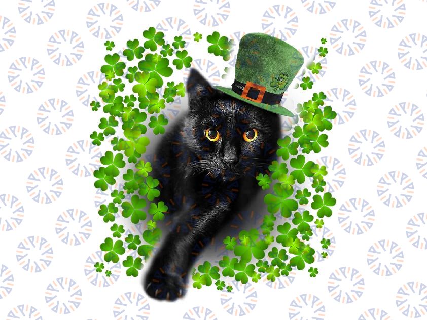 PNG ONLY St Patrick Day Black Cat Png, 3 Leaf Clover, Kitten Lover Irish Png, St Patricks Day Png, Digital Download