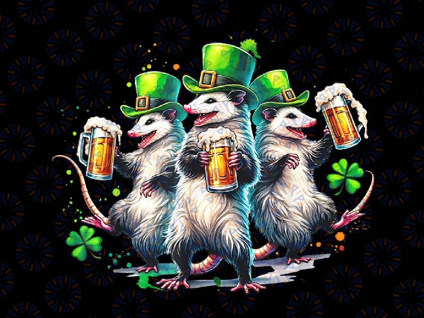 PNG ONLY Opossums With Beer Png, Funny St. Patrick Cute Animal Shamrock Png, St Patricks Day Png, Digital Download