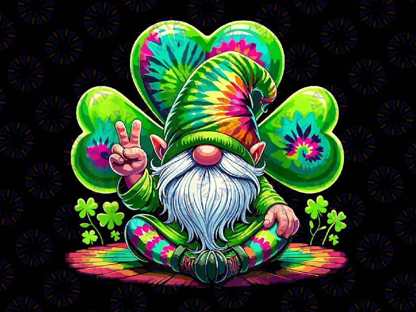 PNG ONLY Shamrock Tie Dye Gnome St Patrick's Day Png, Tie Dye Irish shamrock Png, St Patricks Day Png, Digital Download
