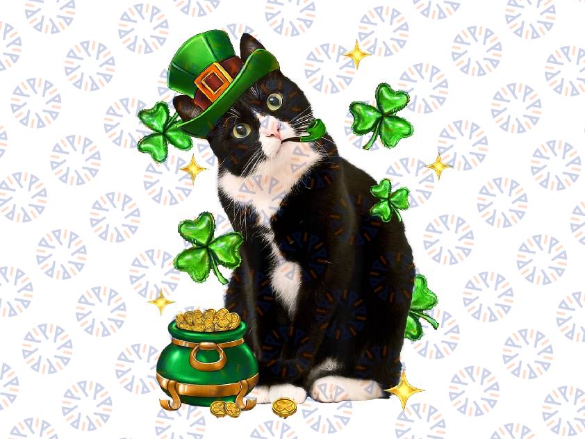 PNG ONLY St Patricks Day Cute Tuxedo Cat Png, Shamrock Irish Cat Lover Png, St Patricks Day Png, Digital Download