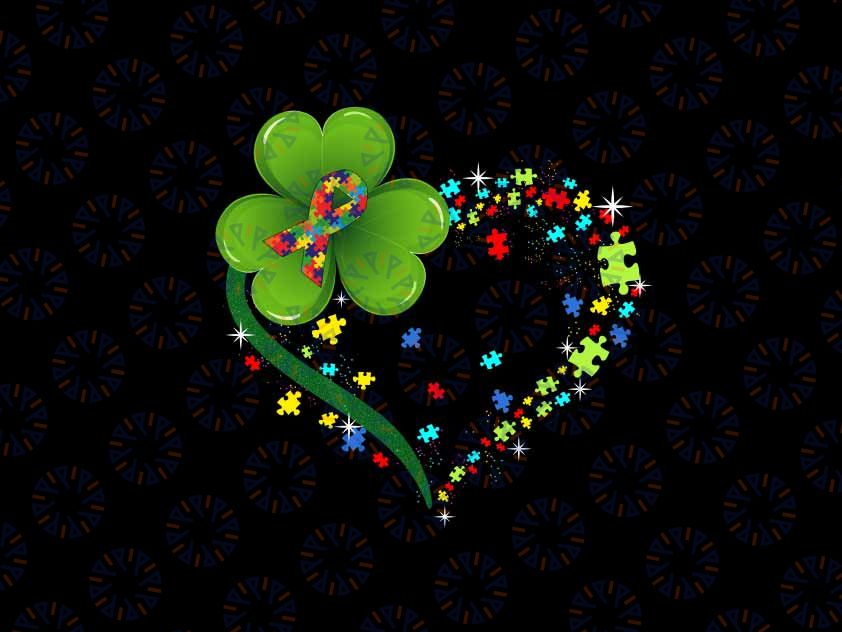 Autism Shamrock Clover Heart Puzzle Piece St Patricks Day Png, Autism Patrick Day Png,  Patrick's Day Png, Digital Download