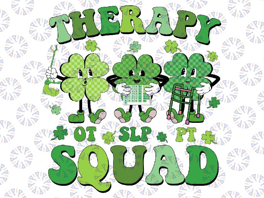 Retro Therapy Squad St Patricks Day SLP OT PT Team Shamrocks Svg, Shamrock Therapy Squad Svg, Patrick's Day Png, Digital Download