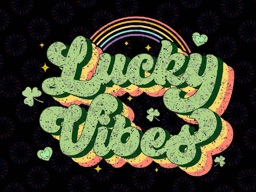 Groovy Lucky Vibes Shamrock St Patricks Day Svg, Groovy rainbow Lucky Shamrock Svg, Patrick's Day Png, Digital Download