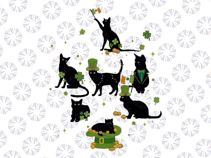 Patrick's Day Cat Svg, Black Cat 4 Leaf Clover Svg, Patrick's Day Png, Digital Download