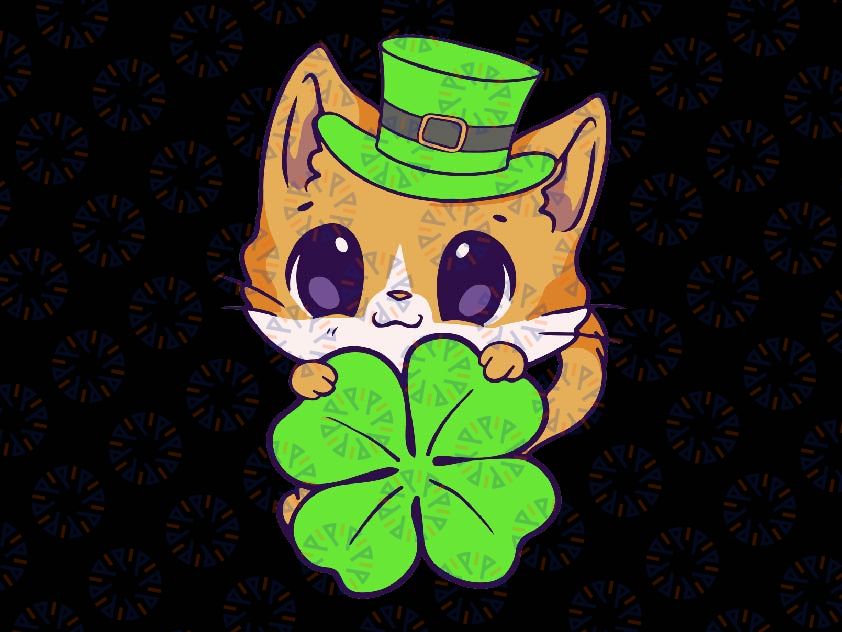 St Patricks Day Shamrock Kitty Svg, Kawai Kitty Shamrock Svg, St Patricks Day Png, Digital Download