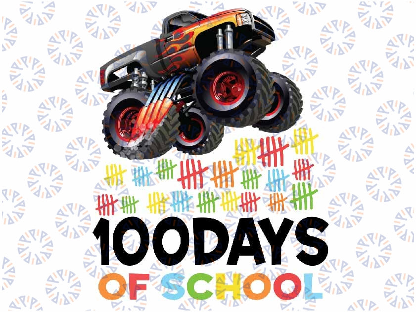 100 Days of School Monster Truck Png, 100th Day of School Boys Png, Monster Truck School Png,  Digital Download