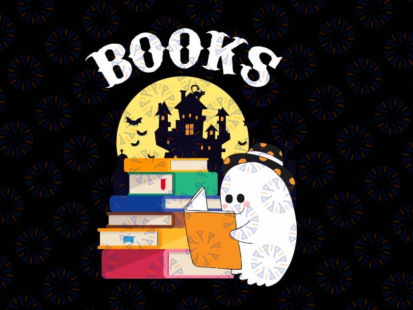 Halloween Boo Books PNG, Halloween Teacher Librarian Books Reading Ghost Pun Booooks Png, Ghost Reading Books Png, Halloween Books Png