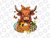 Highland Cow Fall And Leaves Pumpkins Autumn Thanksgiving Png, Cute Highland Cow Pumpkins Leopard Png, Thanksgiving Png, Digital Download