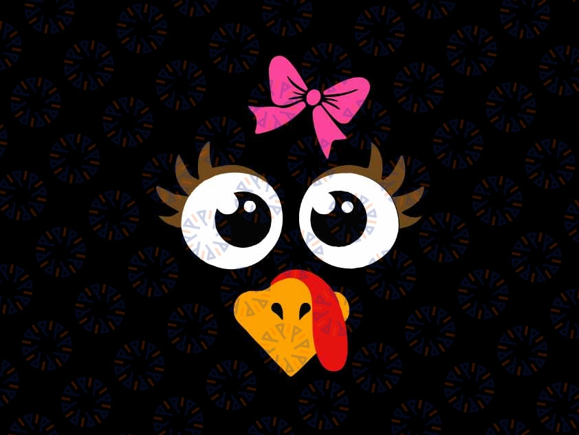Cute Thanksgiving Turkey Face Svg, Girls Cute Turkey Day Svg, Thanksgiving Png, Digital Download