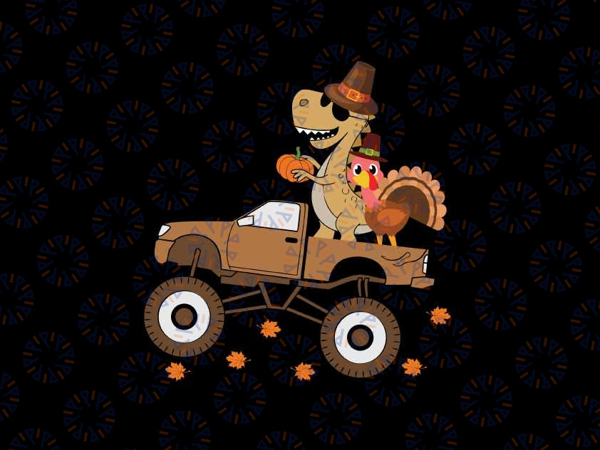 Happy Thanksgiving Dinosaur Turkey Riding Truck Svg, Turkey Riding Monster Svg, Thanksgiving Png, Digital Download