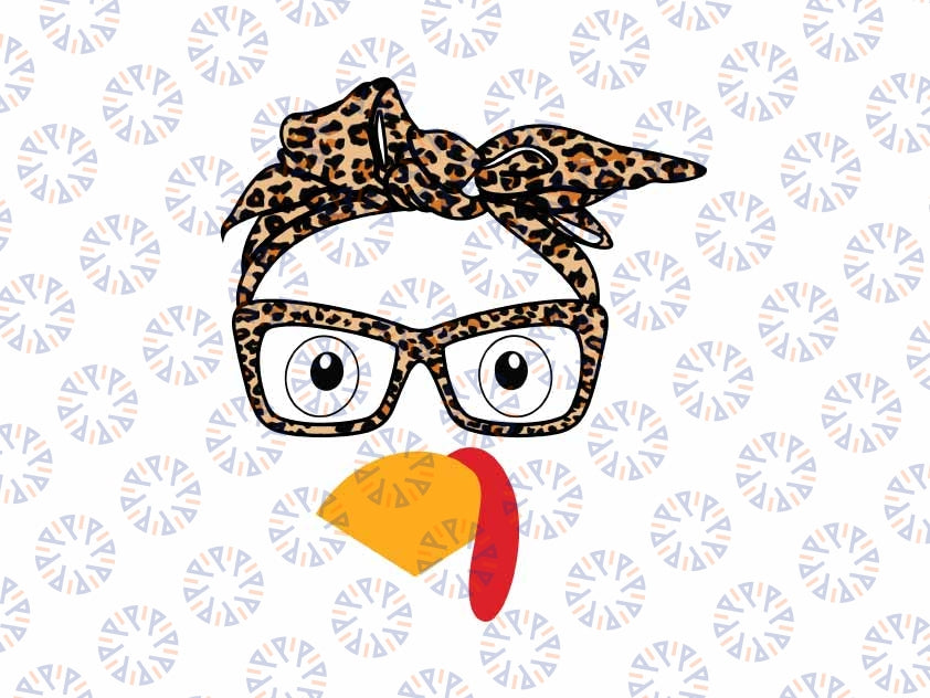 Thanksgiving Turkey Face Leopard Glasses Autumn Fall Png, Turkey Face Bandana Png, Thanksgiving Png, Digital Download