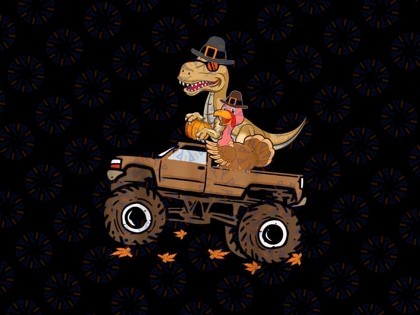 PNG ONLY- Happy Thanksgiving Dinosaur Turkey Riding Truck Boy Png, Turkey Riding Monster Svg, Thanksgiving Png, Digital Download