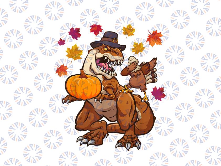 Thanksgiving T-Rex Dinosaur - Dabbing Turkey Funny Gift Png, Thanksgiving Dinosaur Rawr Png, Thankful T-rex Png, Autumn Fall Png