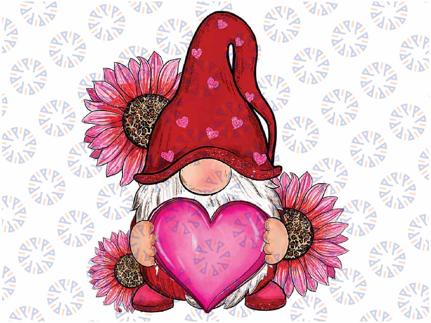 Happy Valentine's Day Gnome with Leopard Sunflower Valentine Png, Valentine Gnome, Valentine's Day, Digital Download