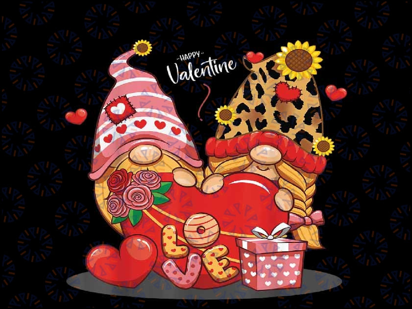 Happy Valentines Day Gnomes with Leopard Sunflower Valentine Png, Gnomes With Love Png, Valentine's Day, Digital Download