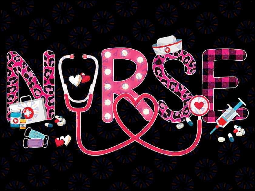 LOVE Heart Stethoscope Png, Funny Valentine Day Png, Leopard Valentine Day Nurselife, Love Heart Stethoscope Png