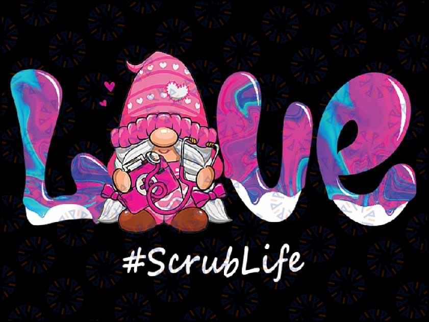 Funny Valentines Day Gnome Love Scrub Life Nurse Stethoscope Png, Valentines Nurse Png, Valentine's Day Sublimation Design, Digital Download