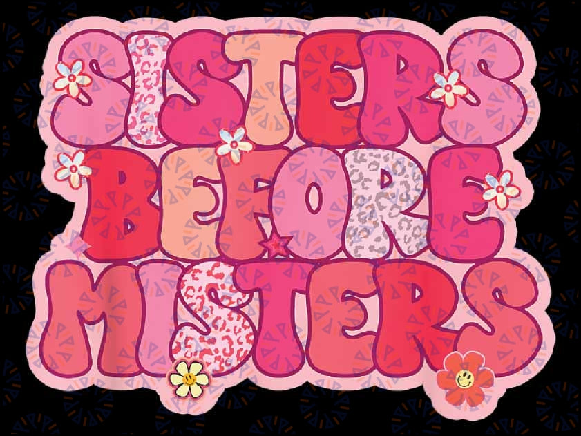 Sisters Before Misters Retro Galentine's Day Heart Leopard Png, Sisters Before Misters Png, Galentines Valentines Day Png, Digital Download