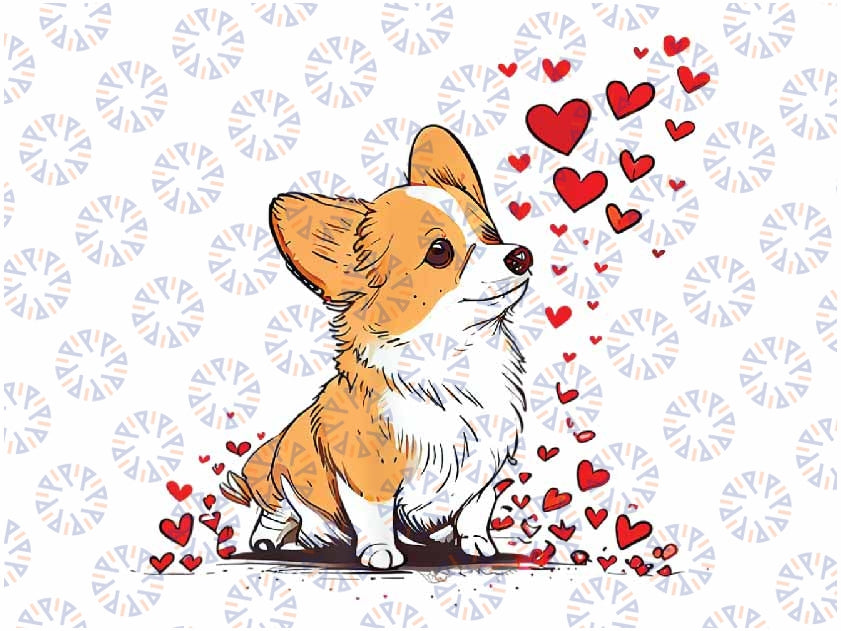 Dog Valentine Cute Corgi Valentine's Day Png, Corgi Hearts Png, Dog Lover Png, Valentine's Day, Digital Download